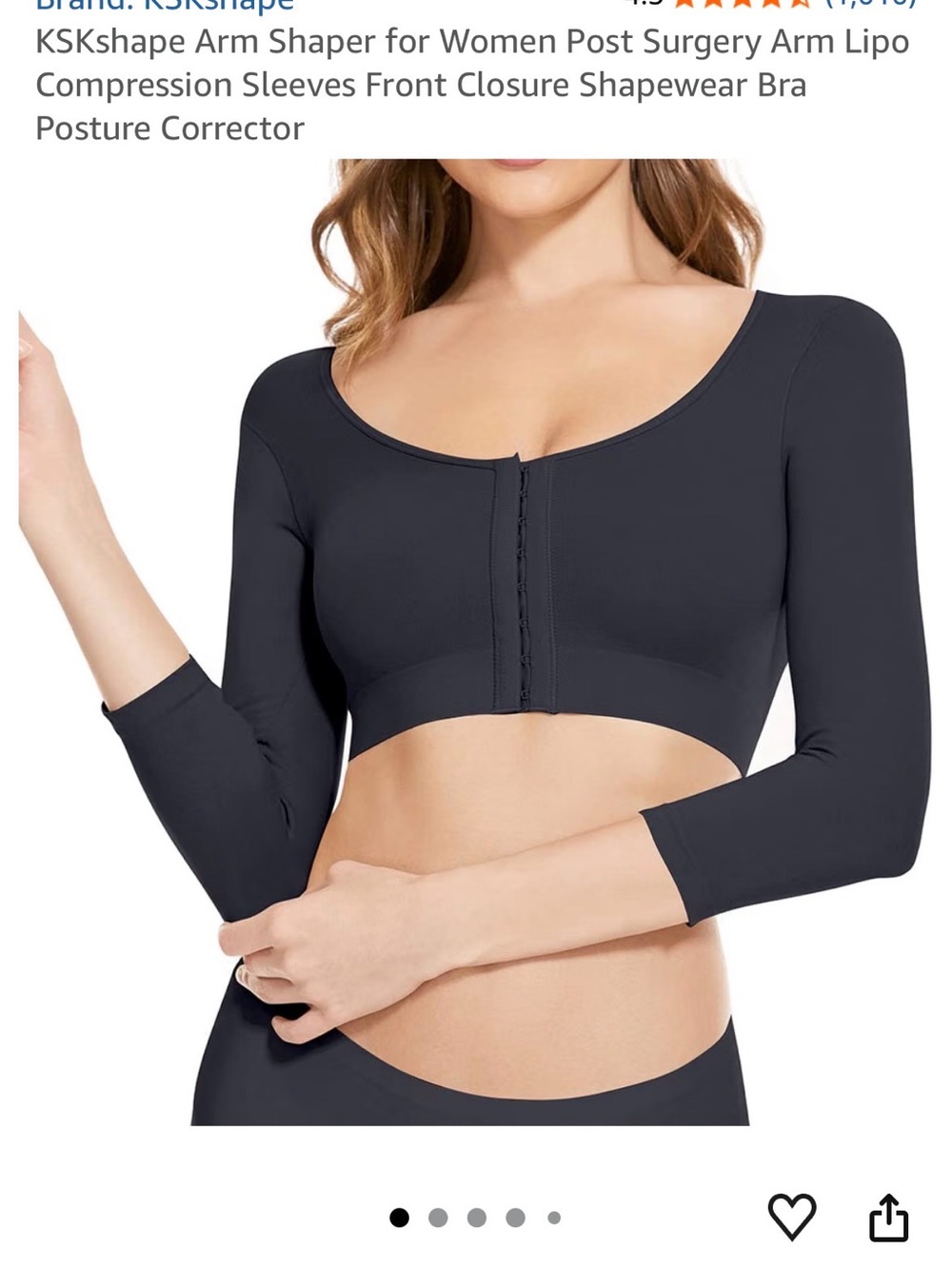 Post-Op Arm Compression Shapewear Top - Charcoal